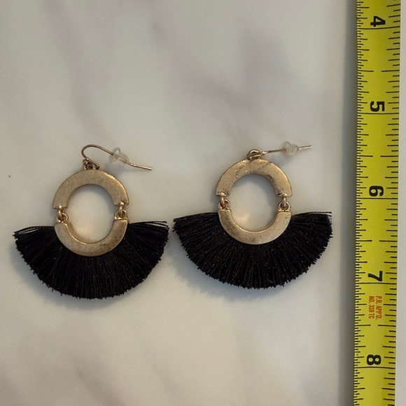 Gold and Black Fringe Hoop Earrings - Picture 4 of 4